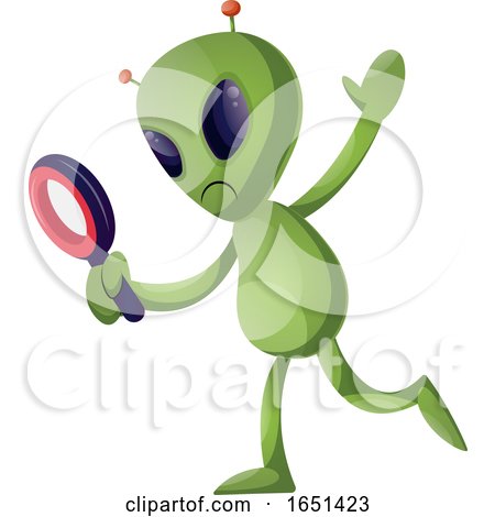 Green Extraterrestrial Alien Using a Magnifying Glass by Morphart Creations