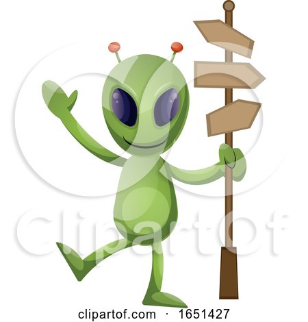 Green Extraterrestrial Alien with a Street Sign by Morphart Creations