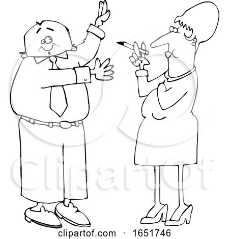 Cartoon Black and White Business Man Waving Away Smoke from a Woman by djart