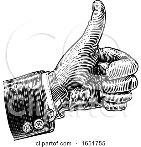 Thumbs up Hand Sign Vintage Retro Woodcut by AtStockIllustration