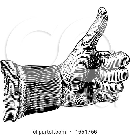 Thumb up Hand Sign Retro Vintage Woodcut by AtStockIllustration