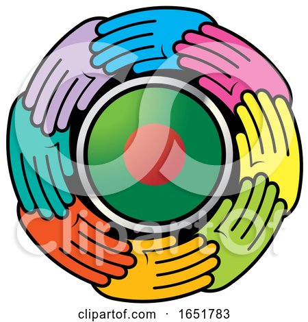 Circle of Colorful Hands Around a Bangladeshi Flag by Lal Perera