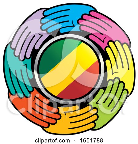 Circle of Colorful Hands Around a Congo Flag by Lal Perera