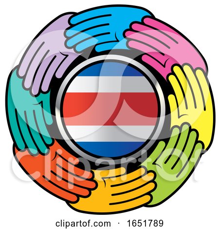 Circle of Colorful Hands Around a Costa Rican Flag by Lal Perera