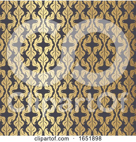 Decorative Damask Style Pattern Background in Gold and Black by KJ Pargeter