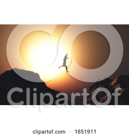 3D Male Figure Jumping from One Mountain to Another by KJ Pargeter