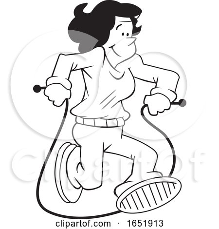 Cartoon Black and White Woman Jumping Rope by Johnny Sajem