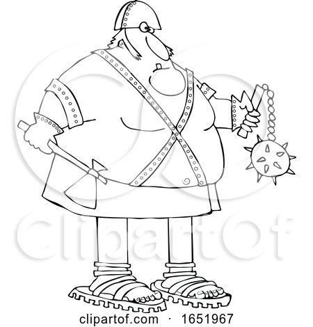 Cartoon Black and White Chubby Executioner Holding an Axe and Flail by djart
