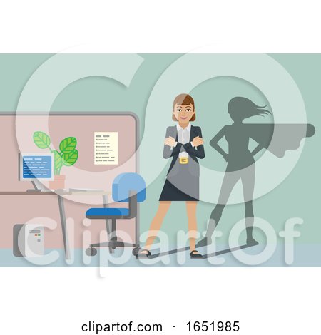 Business Woman Super Hero Shadow Office Mascot by AtStockIllustration