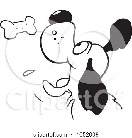 Black and White Cartoon Dog Catching a Biscuit by Johnny Sajem