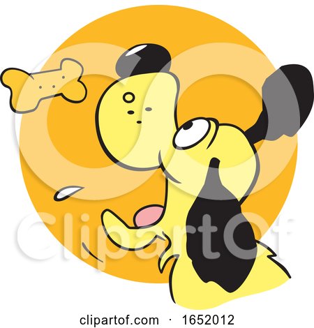 Cartoon Dog Catching a Biscuit over a Circle by Johnny Sajem