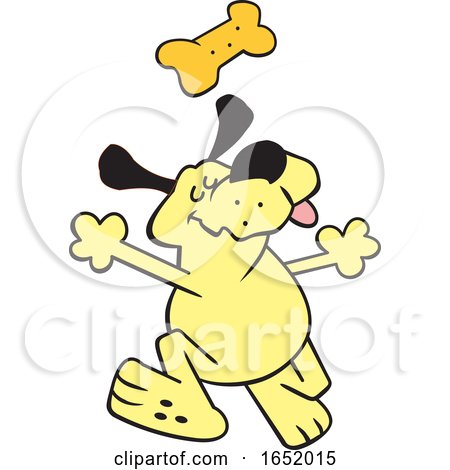 Cartoon Happy Yellow Dog Dancing Under a Biscuit by Johnny Sajem