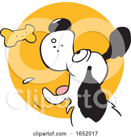 Cartoon Dog Catching a Biscuit over a Circle by Johnny Sajem