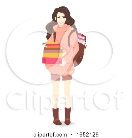Teen Girl Carry Books Illustration by BNP Design Studio
