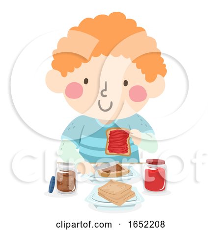 Kid Boy Make His Own Lunch Sandwich Illustration by BNP Design Studio