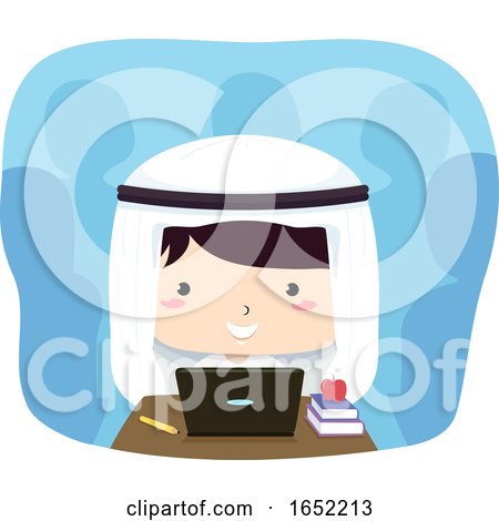 Kid Boy Qatari Laptop Class Illustration by BNP Design Studio