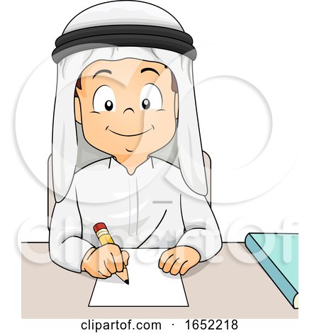 Kid Boy Qatari Study Write Illustration by BNP Design Studio