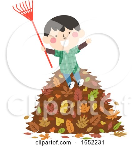 Kid Boy Autumn Rake Pile Leaves Illustration by BNP Design Studio