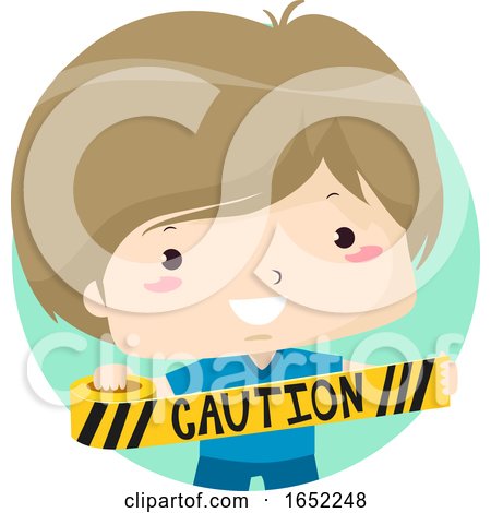 Kid Boy Hold Caution Tape Illustration by BNP Design Studio