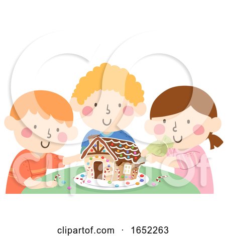 Kids Decorate Ginger Bread House Illustration by BNP Design Studio