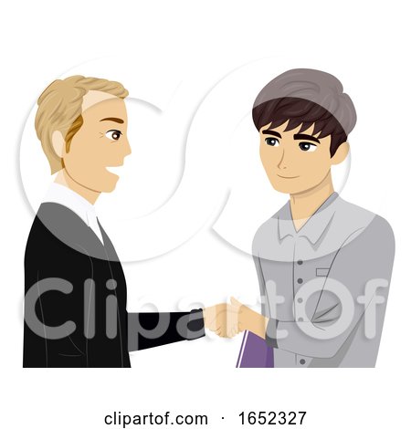 Teen Guy Boss Shake Hands Illustration by BNP Design Studio