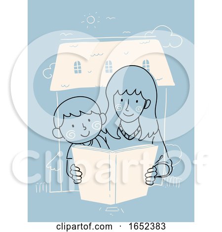Kid Boy Mom Child Raising Home Read Illustration by BNP Design Studio