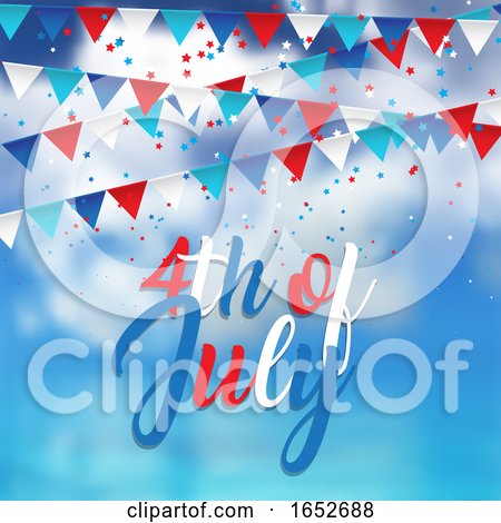 4th July Design with Confetti and Pennants on Blue Sky Background by KJ Pargeter