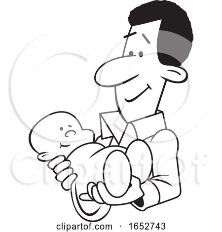 Cartoon Lineart Proud Black Father Holding His Baby by Johnny Sajem