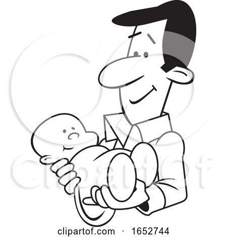 Cartoon Proud Black and White Father Holding His Baby by Johnny Sajem