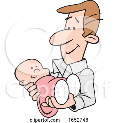Cartoon Proud White Father Holding His Baby Girl by Johnny Sajem