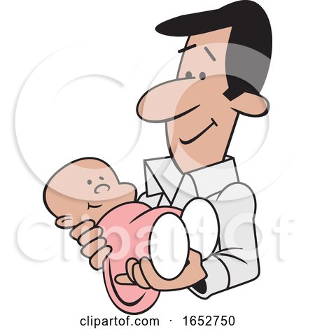 Cartoon Proud Hispanic Father Holding His Baby Girl by Johnny Sajem