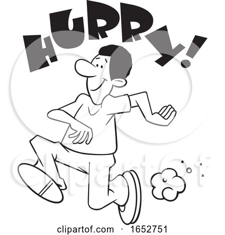 Cartoon Lineart Black Man Running Under Hurry Text by Johnny Sajem