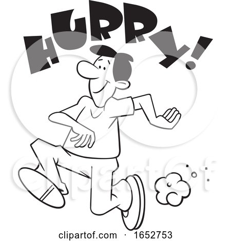 Cartoon Black and White Man Running with Hurry Text by Johnny Sajem
