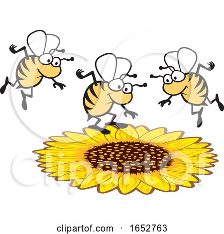 Cartoon Honey Bees over a Flower by Johnny Sajem