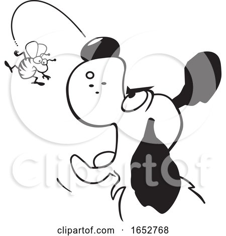 Cartoon Black and White Dog Trying to Catch a Fly by Johnny Sajem