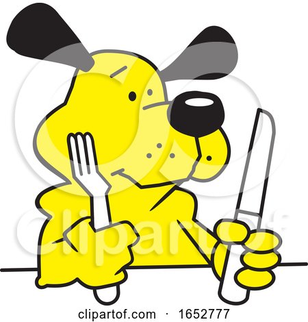 Cartoon Hungry Dog with Silverware by Johnny Sajem