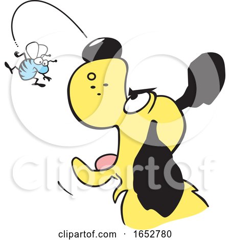 Cartoon Yellow Dog Trying to Catch a Fly by Johnny Sajem