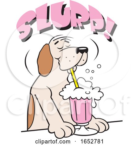Cartoon Happy Dog at a Soda Fountain Under Slurp Text by Johnny Sajem