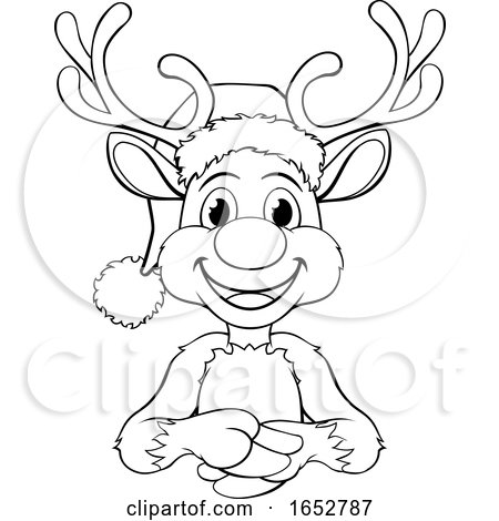 Cartoon Reindeer in Santa Hat Christmas by AtStockIllustration
