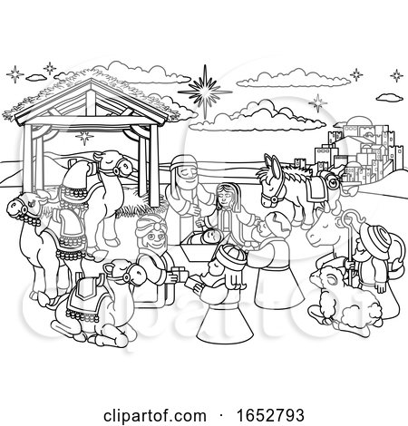 Nativity Scene Christmas Cartoon by AtStockIllustration