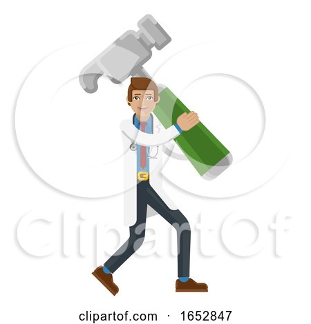 Doctor Man Holding Hammer Mascot Concept by AtStockIllustration