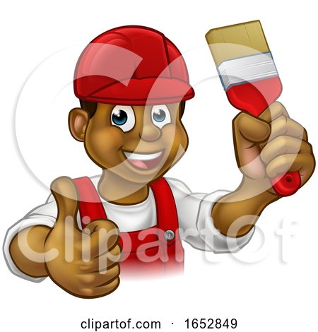 Cartoon Happy Black Male Painter Holding up a Brush and Giving a Thumb up by AtStockIllustration