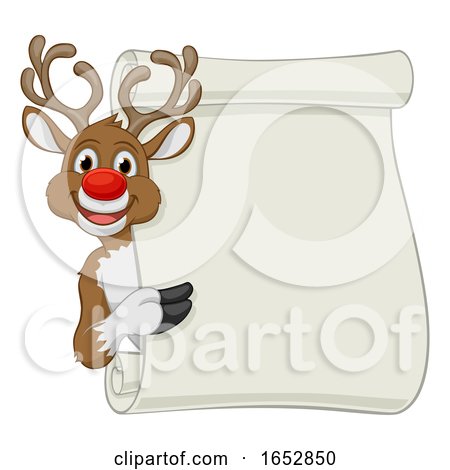 Reindeer Christmas Scroll Sign Cartoon by AtStockIllustration