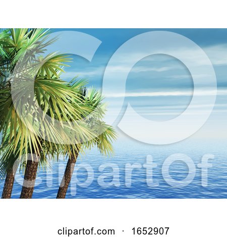 3D Palm Trees Against a Blue Ocean Landscape by KJ Pargeter