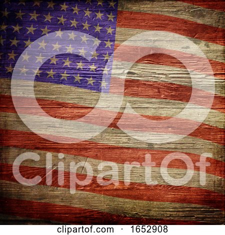 4th July Independence Day Background with American Flag on Grunge Wood Texture by KJ Pargeter
