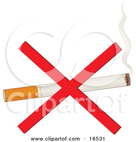 Single Lit Cigarette With A Billow Of Smoke And Ashes At The Tip, With A Red Cross Over It For No Smoking Clipart Illustration Graphic by Maria Bell