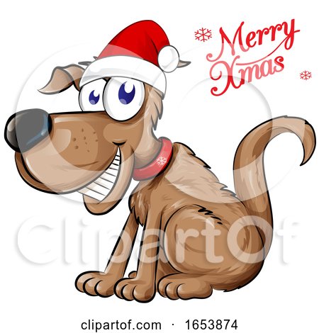 Cartoon Dog Wearing a Santa Hat with a Merry Christmas Greeting by Domenico Condello