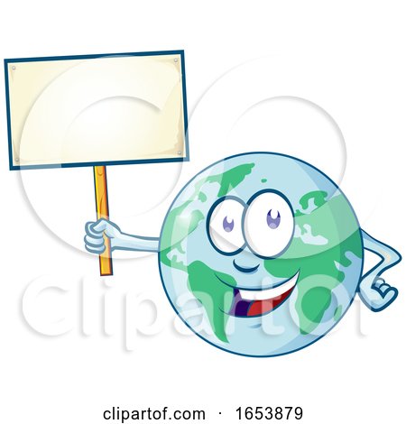 Cartoon Happy Earth Mascot Holding a Blank Sign by Domenico Condello