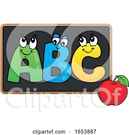 Cartoon Apple and ABC on a Blackboard by visekart