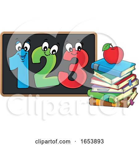 Cartoon Apple on Books and Numbers on a Blackboard by visekart